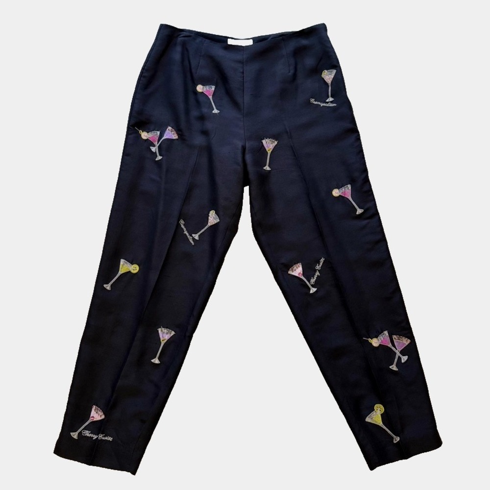 S.L.B. 100% Silk VTG Black Dress Pants Embroidered/Beads Cocktails Drinks 10P